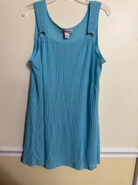 Vintage Pacific Beach Turquoise Ribbed Sleeveless Swim Cover Up with O-Rings
